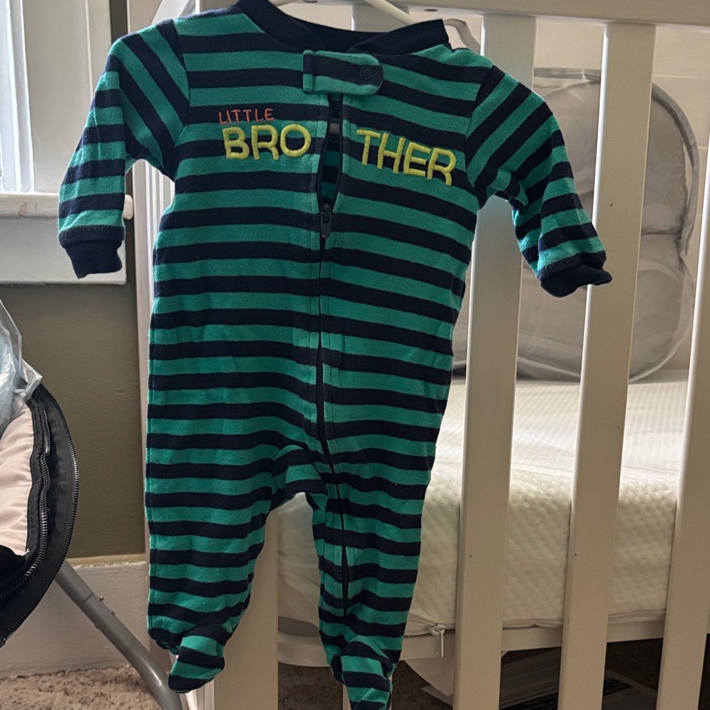 Child of Mine Teal and Navy Striped Footie